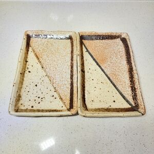 Set of 2 Japanese Rectangular Ceramic Plates By Soine Kiln